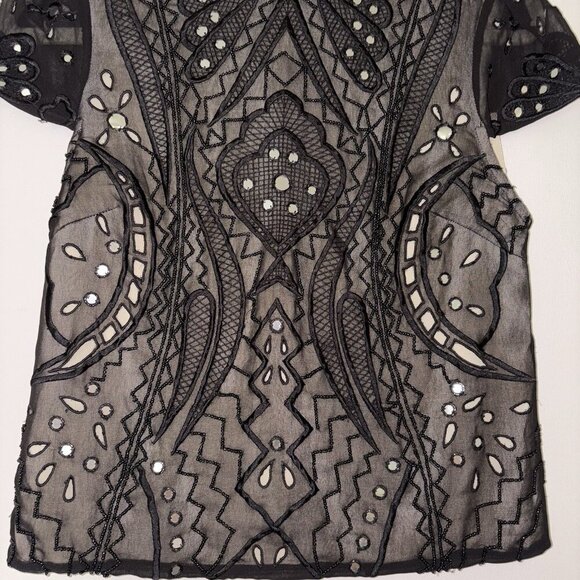 Alice and Olivia Viktoria High Neck Beaded Top Women's Size 2 - Picture 6 of 13